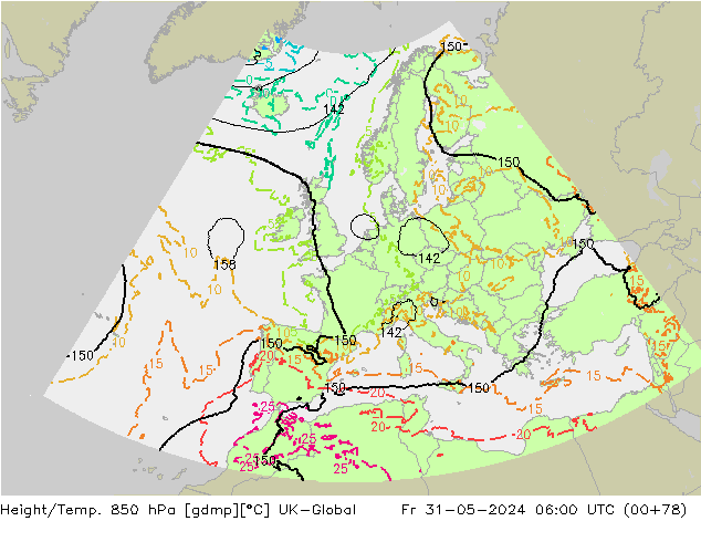 Height/Temp. 850 hPa UK-Global Sex 31.05.2024 06 UTC