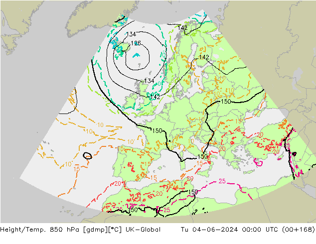 Height/Temp. 850 hPa UK-Global wto. 04.06.2024 00 UTC