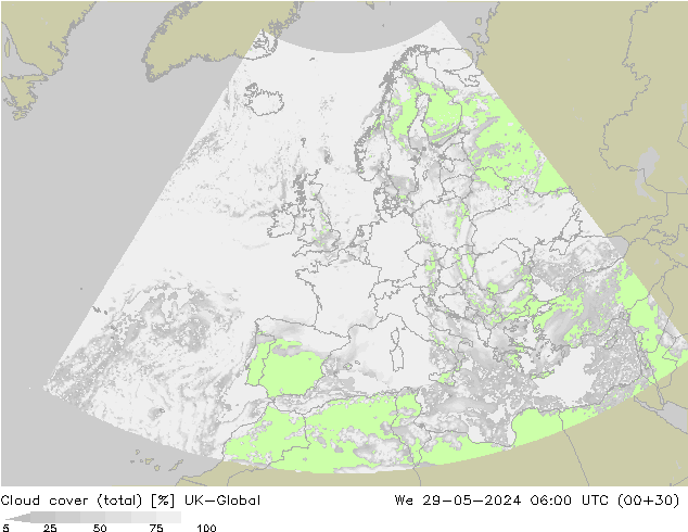Nubes (total) UK-Global mié 29.05.2024 06 UTC