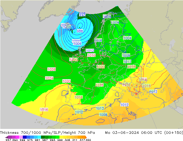 Thck 700-1000 hPa UK-Global Po 03.06.2024 06 UTC