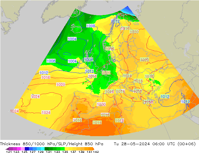Thck 850-1000 hPa UK-Global  28.05.2024 06 UTC