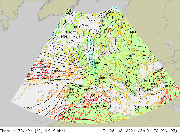 Theta-e 700hPa UK-Global mar 28.05.2024 03 UTC