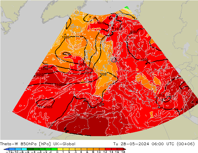 Theta-W 850гПа UK-Global вт 28.05.2024 06 UTC