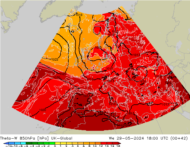 Theta-W 850hPa UK-Global Mi 29.05.2024 18 UTC