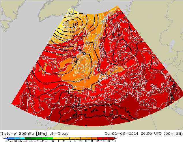 Theta-W 850hPa UK-Global So 02.06.2024 06 UTC