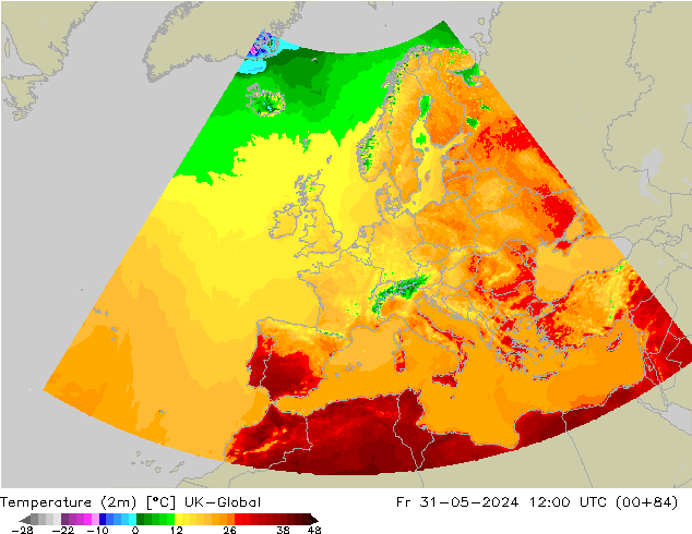 Sıcaklık Haritası (2m) UK-Global Cu 31.05.2024 12 UTC
