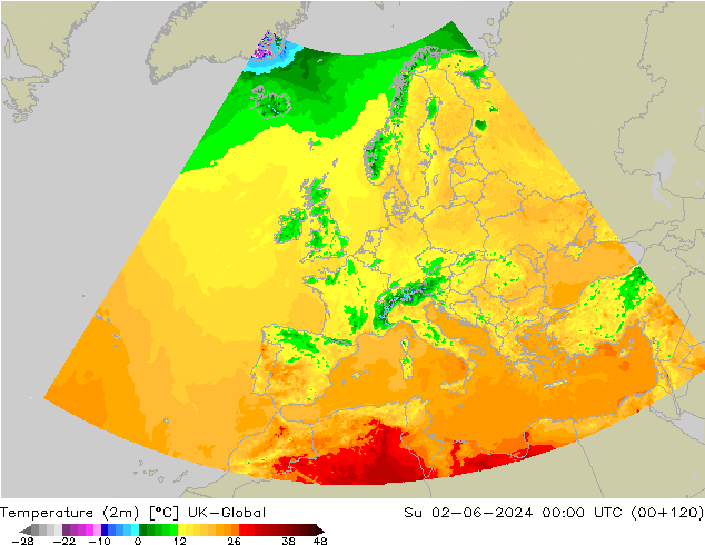 Temperaturkarte (2m) UK-Global So 02.06.2024 00 UTC