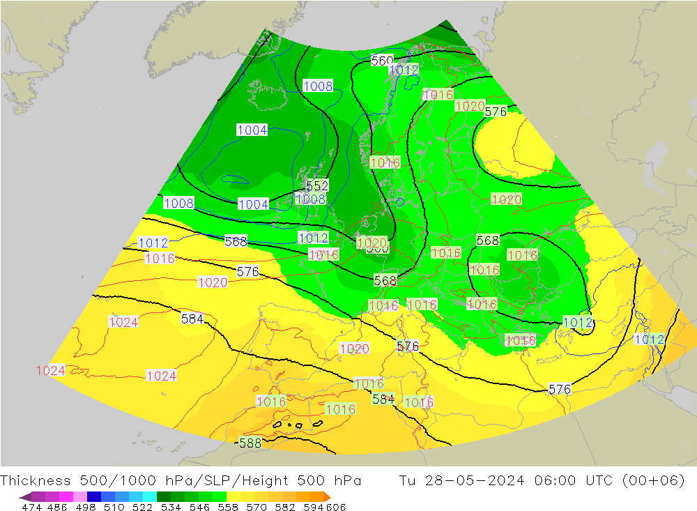 Thck 500-1000hPa UK-Global Út 28.05.2024 06 UTC