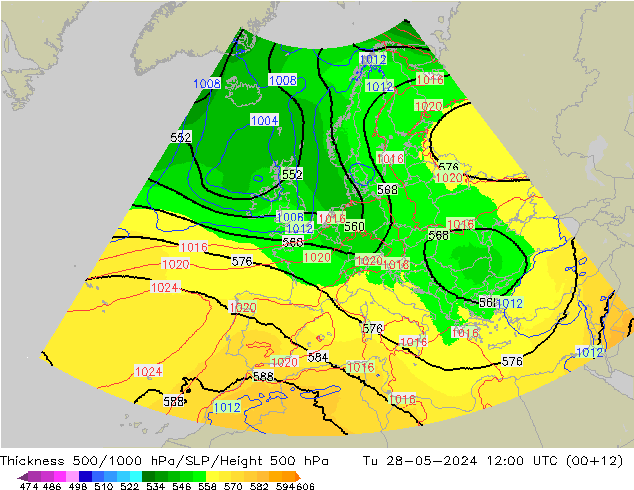 500-1000 hPa Kalınlığı UK-Global Sa 28.05.2024 12 UTC