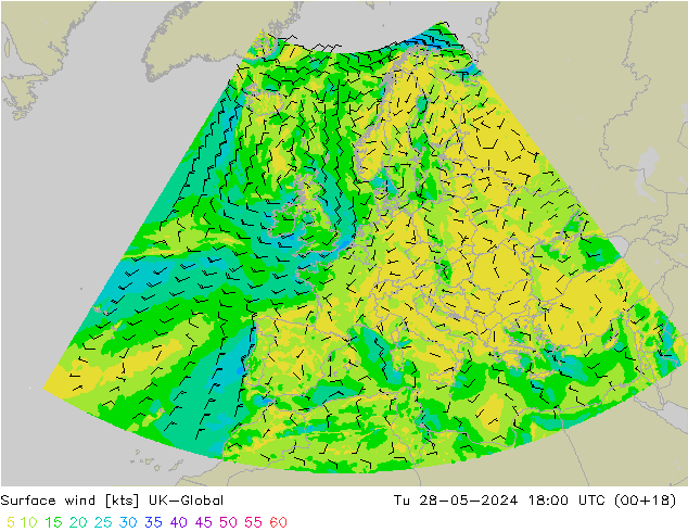 Surface wind UK-Global Tu 28.05.2024 18 UTC