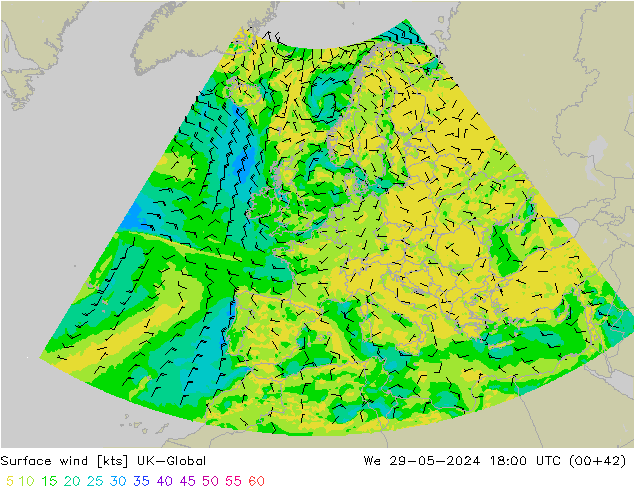 ветер 10 m UK-Global ср 29.05.2024 18 UTC