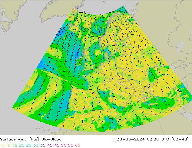 ветер 10 m UK-Global чт 30.05.2024 00 UTC