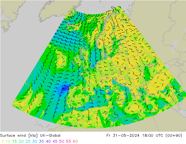 Rüzgar 10 m UK-Global Cu 31.05.2024 18 UTC