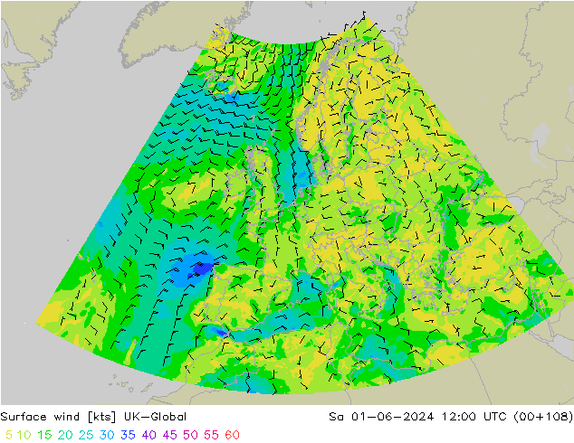 Wind 10 m UK-Global za 01.06.2024 12 UTC