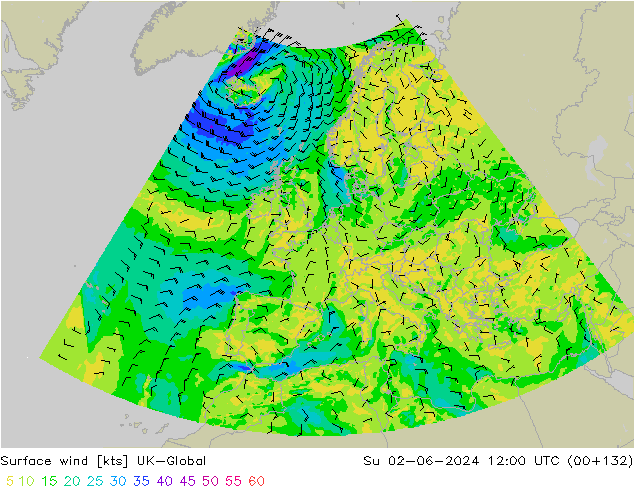 Surface wind UK-Global Su 02.06.2024 12 UTC