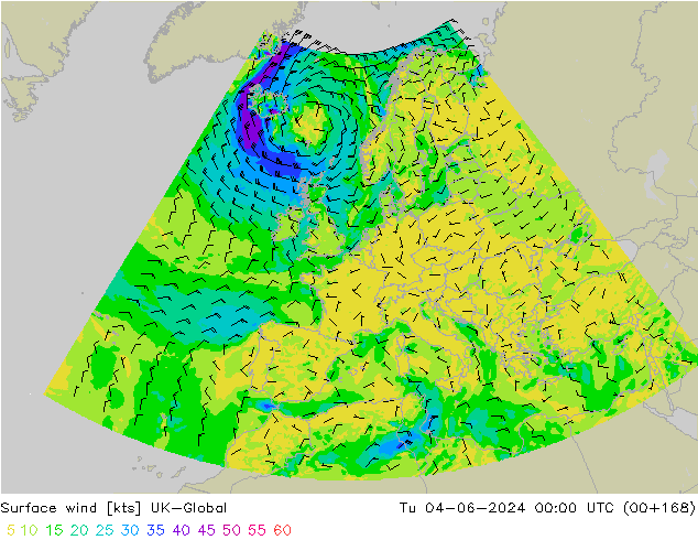 Wind 10 m UK-Global di 04.06.2024 00 UTC