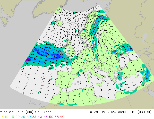 风 850 hPa UK-Global 星期二 28.05.2024 00 UTC