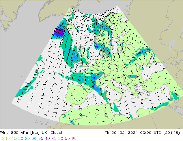 Rüzgar 850 hPa UK-Global Per 30.05.2024 00 UTC