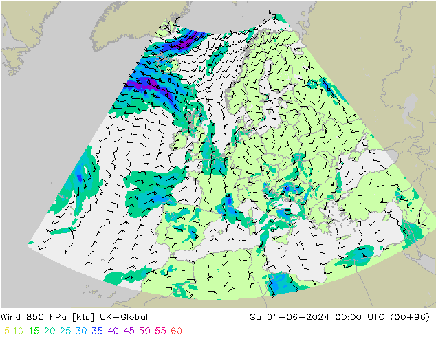 Wind 850 hPa UK-Global Sa 01.06.2024 00 UTC