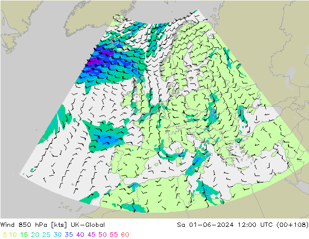 Wind 850 hPa UK-Global Sa 01.06.2024 12 UTC