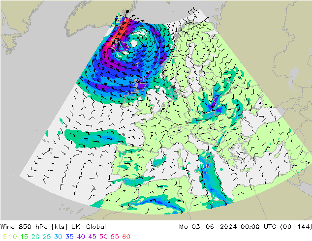 Wind 850 hPa UK-Global ma 03.06.2024 00 UTC
