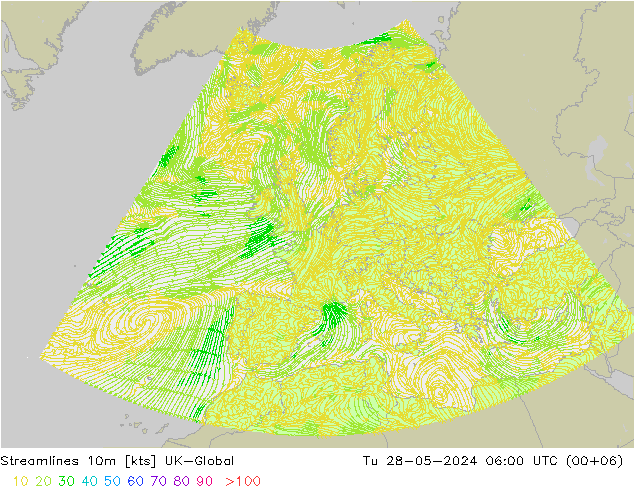 Stromlinien 10m UK-Global Di 28.05.2024 06 UTC