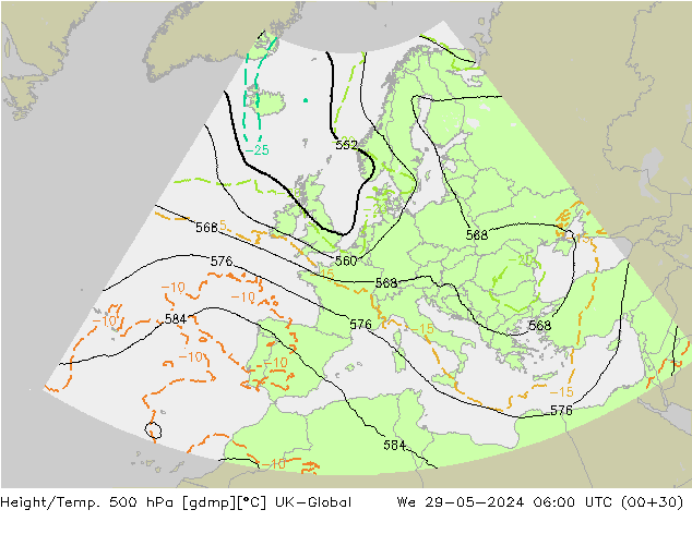Height/Temp. 500 hPa UK-Global We 29.05.2024 06 UTC