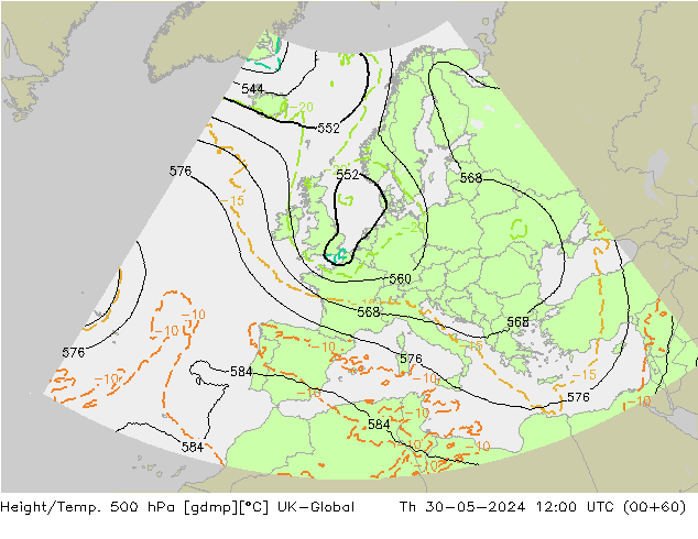 Yükseklik/Sıc. 500 hPa UK-Global Per 30.05.2024 12 UTC