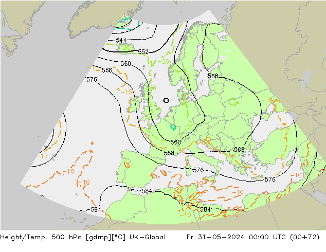 Height/Temp. 500 hPa UK-Global Fr 31.05.2024 00 UTC