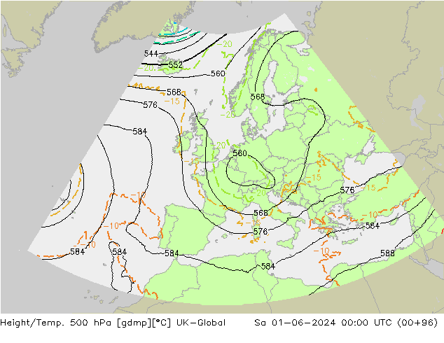 Height/Temp. 500 hPa UK-Global Sa 01.06.2024 00 UTC