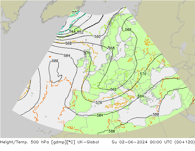 Height/Temp. 500 hPa UK-Global Su 02.06.2024 00 UTC