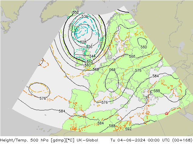 Yükseklik/Sıc. 500 hPa UK-Global Sa 04.06.2024 00 UTC