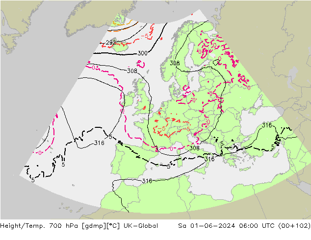Géop./Temp. 700 hPa UK-Global sam 01.06.2024 06 UTC