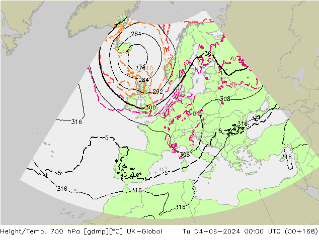 Height/Temp. 700 hPa UK-Global wto. 04.06.2024 00 UTC