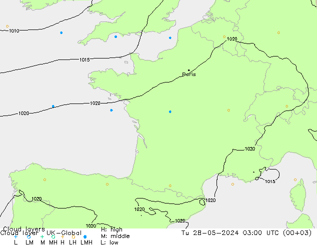 Cloud layer UK-Global Tu 28.05.2024 03 UTC