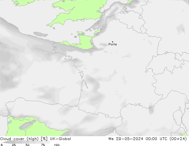 Wolken (hohe) UK-Global Mi 29.05.2024 00 UTC