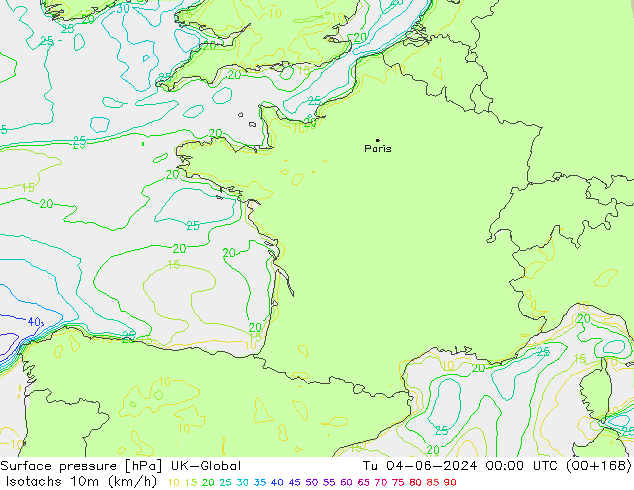 Isotachen (km/h) UK-Global Di 04.06.2024 00 UTC