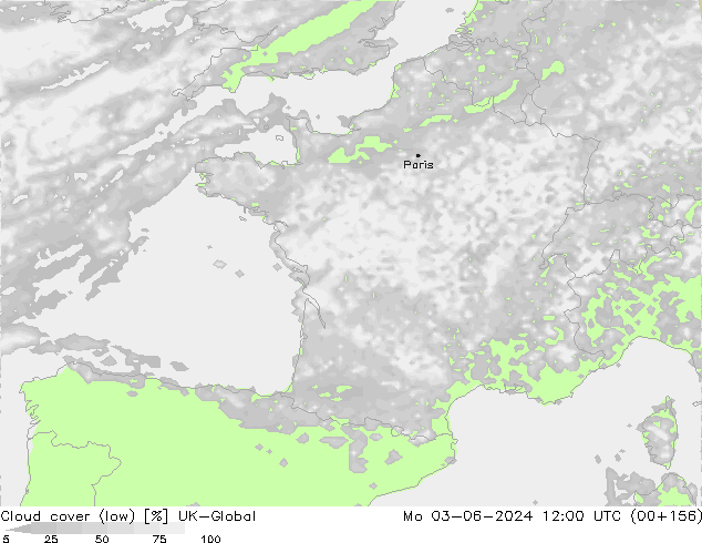 Bewolking (Laag) UK-Global ma 03.06.2024 12 UTC