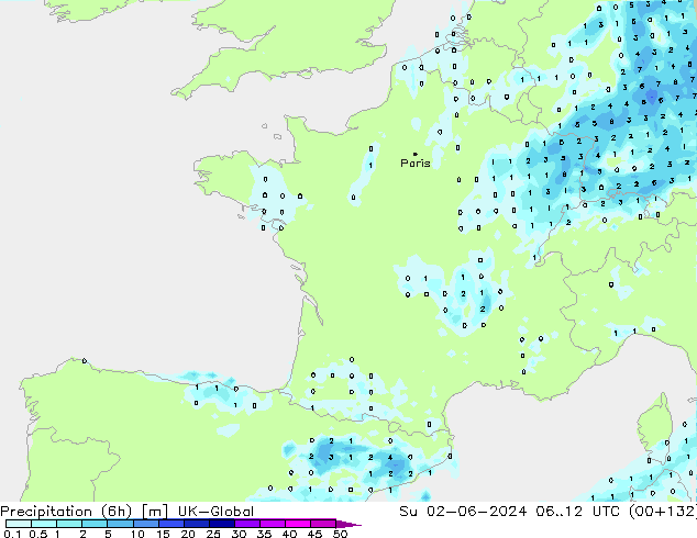 Yağış (6h) UK-Global Paz 02.06.2024 12 UTC