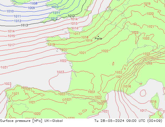 pression de l'air UK-Global mar 28.05.2024 09 UTC