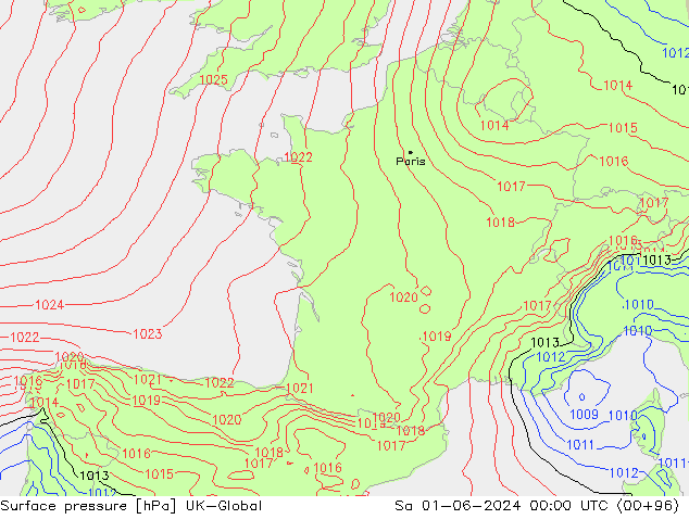 Presión superficial UK-Global sáb 01.06.2024 00 UTC