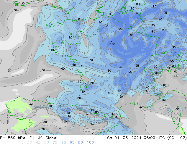 RH 850 hPa UK-Global Sa 01.06.2024 06 UTC