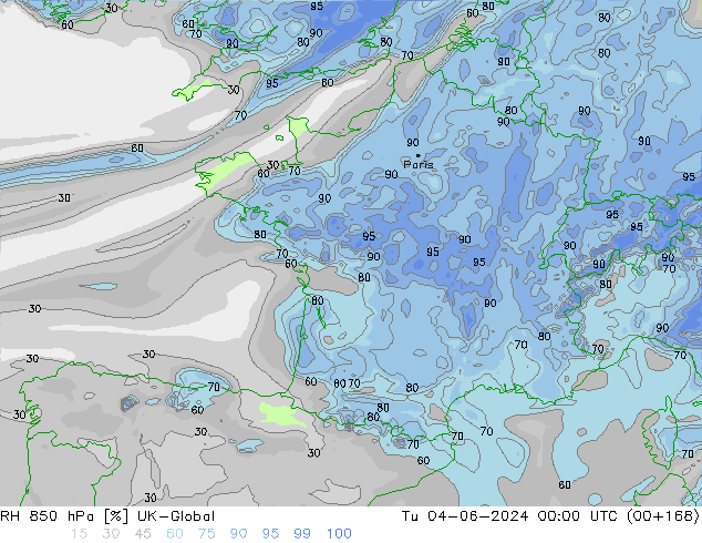RH 850 hPa UK-Global Út 04.06.2024 00 UTC