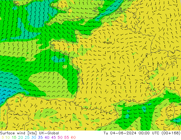 Surface wind UK-Global Út 04.06.2024 00 UTC