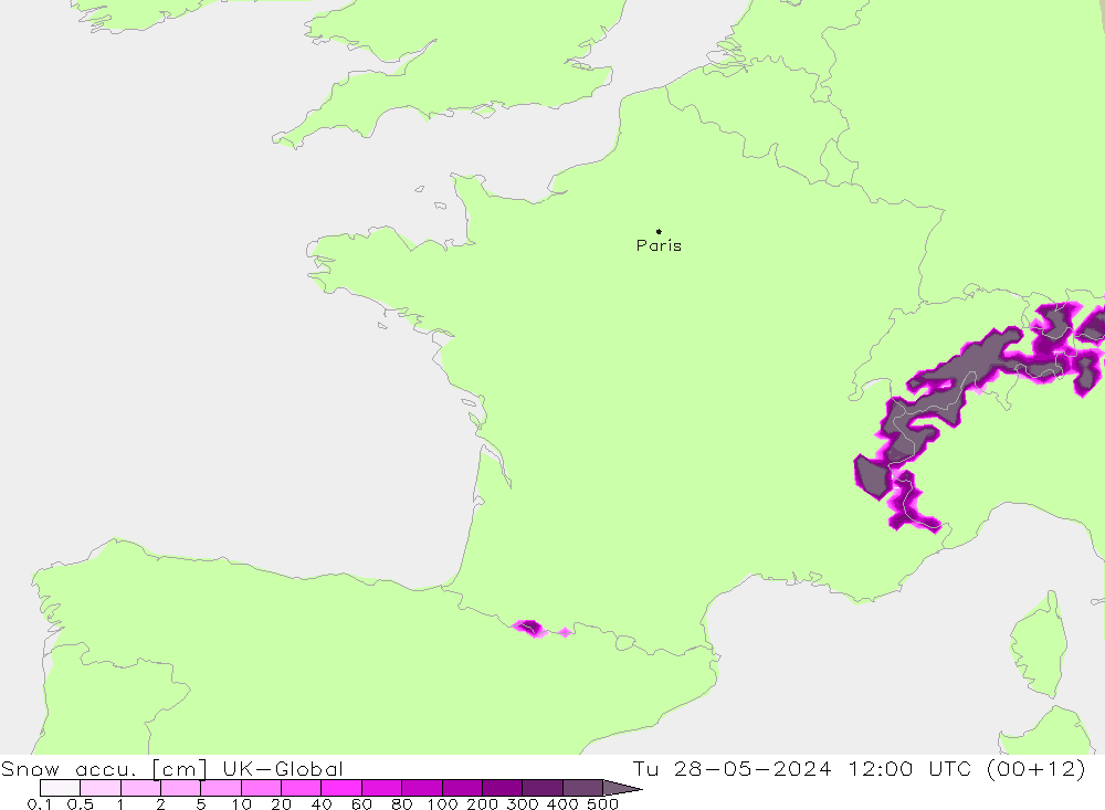 Snow accu. UK-Global Tu 28.05.2024 12 UTC