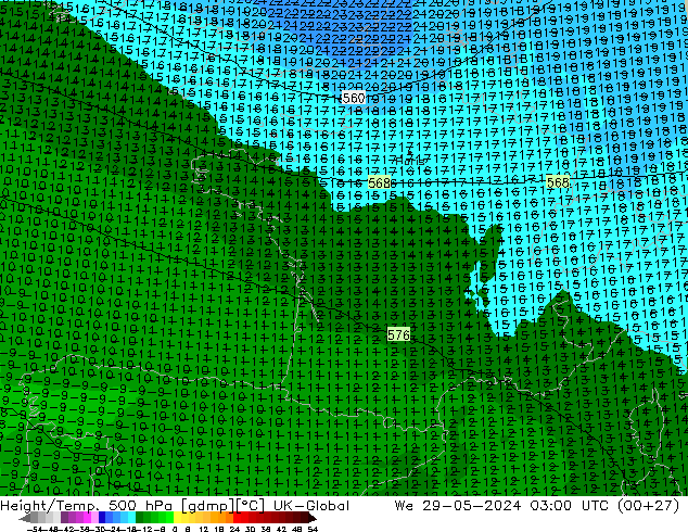 Height/Temp. 500 hPa UK-Global Qua 29.05.2024 03 UTC