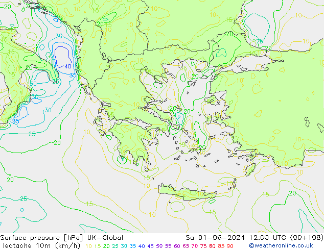 Eşrüzgar Hızları (km/sa) UK-Global Cts 01.06.2024 12 UTC