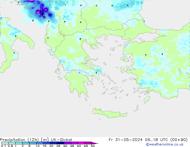 Precipitazione (12h) UK-Global ven 31.05.2024 18 UTC