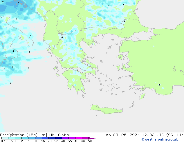 Precipitation (12h) UK-Global Mo 03.06.2024 00 UTC