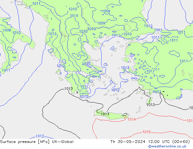 Presión superficial UK-Global jue 30.05.2024 12 UTC